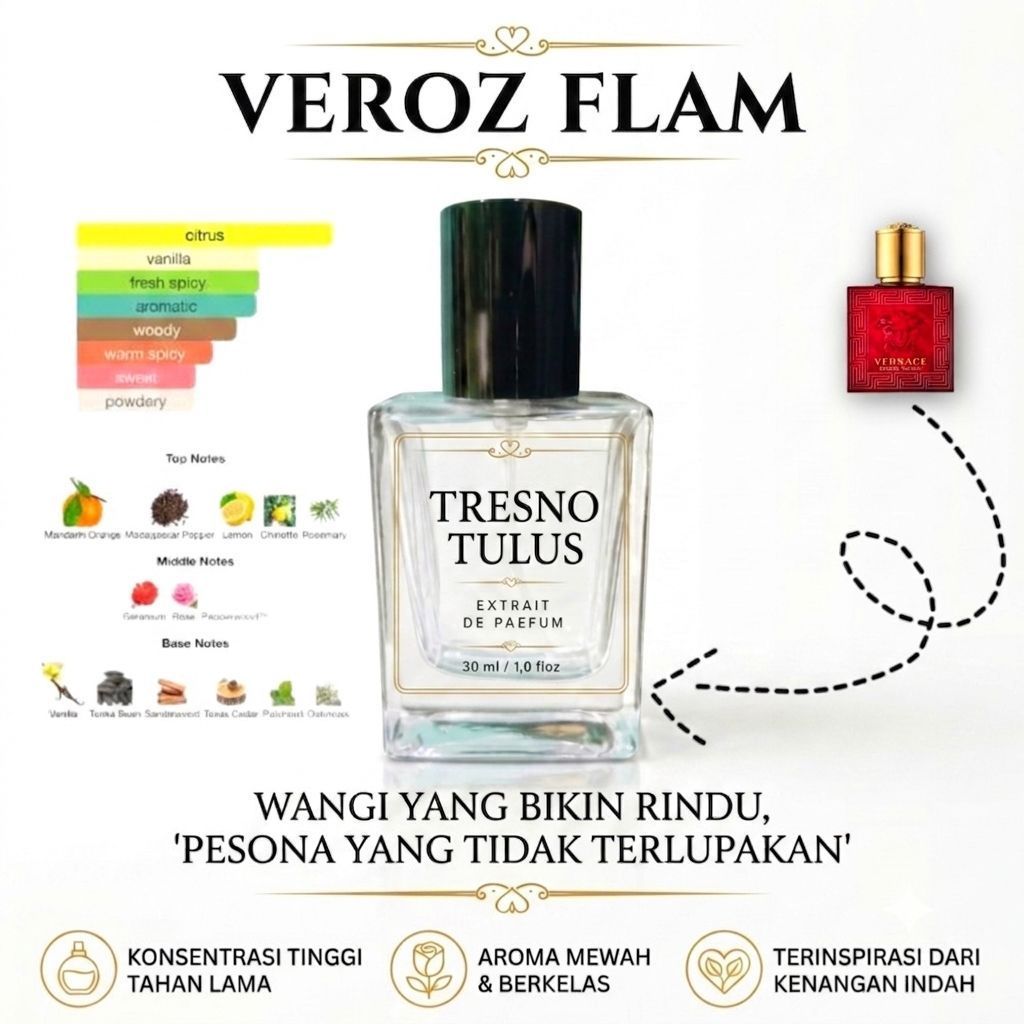 VEROZ FLAM 30 ml | By Luzi Original | Inspired by Versace eros flame | Tahan Lama | Pria & Wanita.