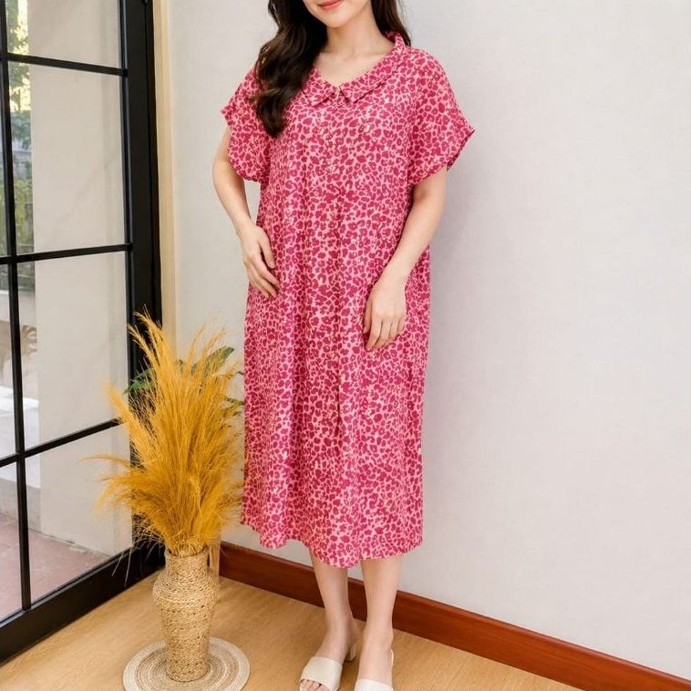 Daster motif leopard pink kekinian uk standart ld120