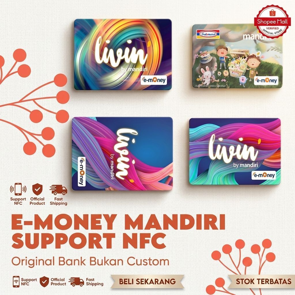 E-money Mandiri MOTIF ACAK Support Nfc/ E-money Mandiri/ Kartu Mandiri E-Money Livin/ Kartu E-toll/ 