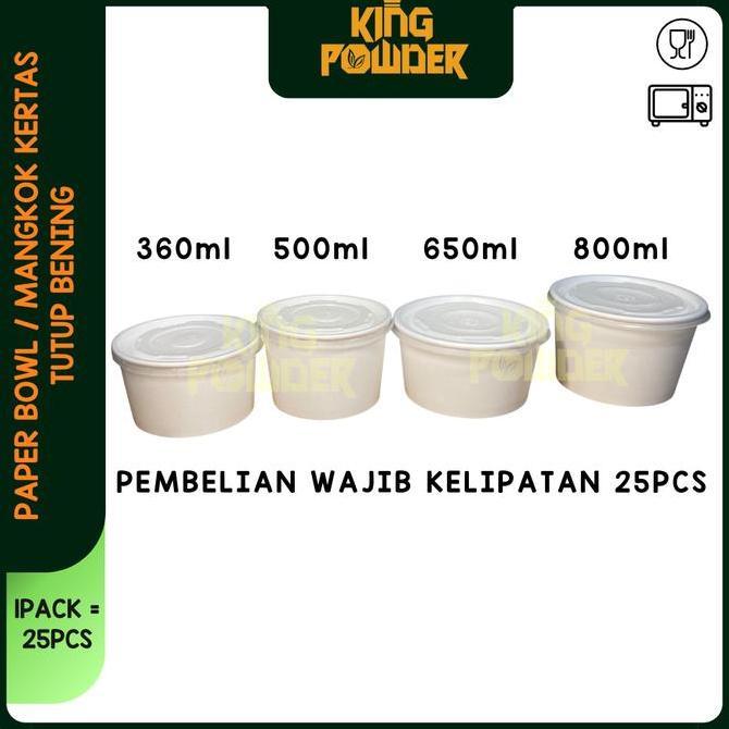 ISI 25 Paper Bowl 360ml/500/650/800/RiceBowl/Tempat Nasi/Box Nasi BOWL+LID ISI 25