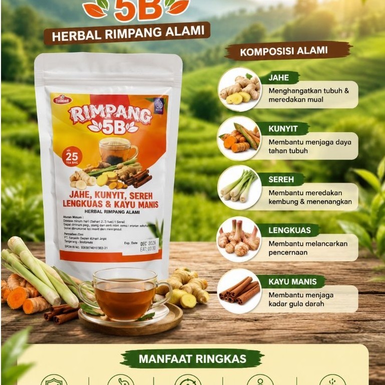Rimpang 5.B Jahe kunyit, sereh, lengkuas, Kayu manis .praktis tinggal Seduh
