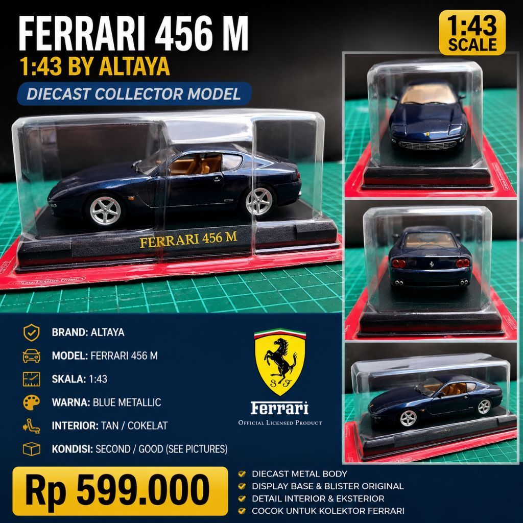 Diecast Ferrari 456 M 1:43 Altaya Blue Metallic Original Collector Model
