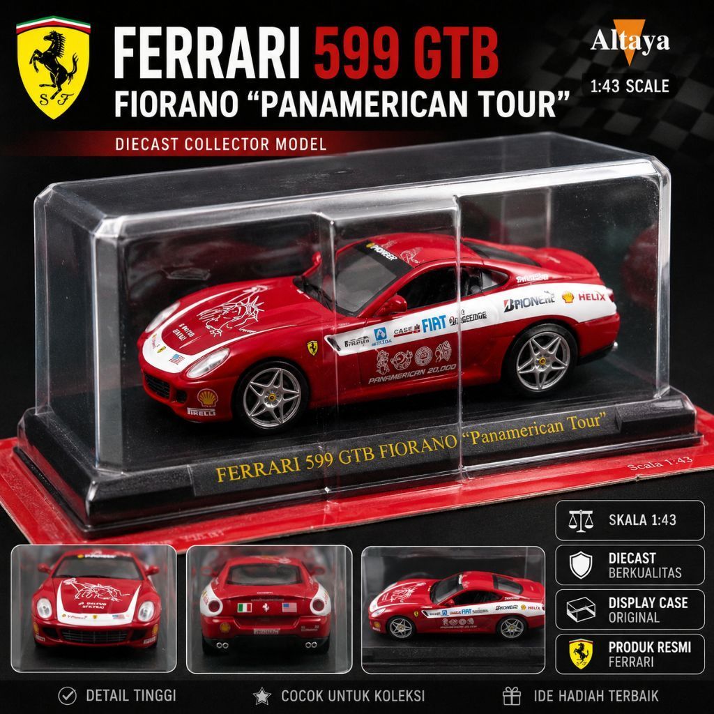 Diecast Ferrari 599 GTB Fiorano Panamerican Tour 1:43 Altaya Original