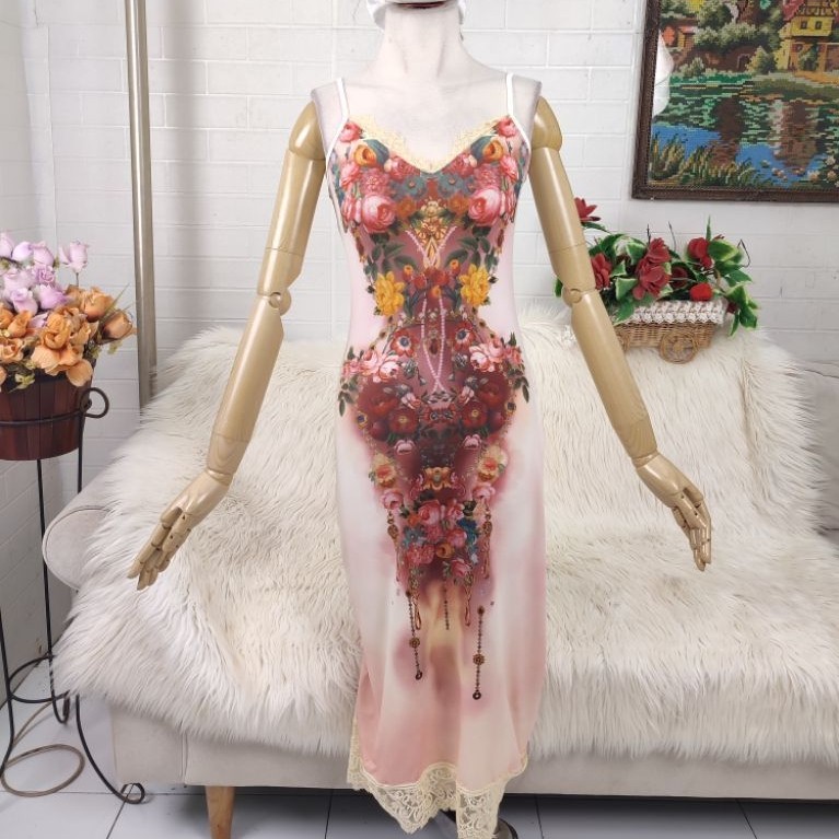 dress bodycon floral print sleeveless dress midi dress motif bunga