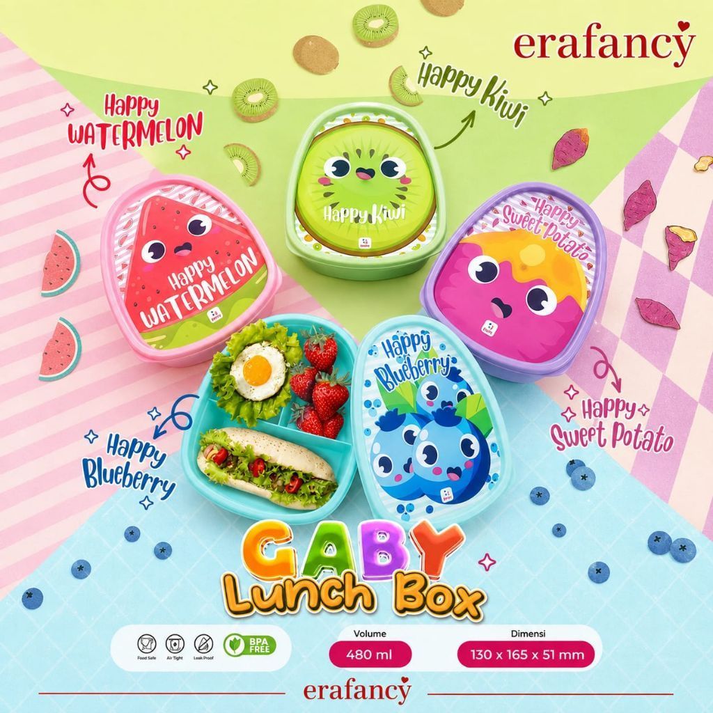 Kotak Bekal Gaby Fruit 480ml 3 Sekat PP5 Food Grade BPA Free