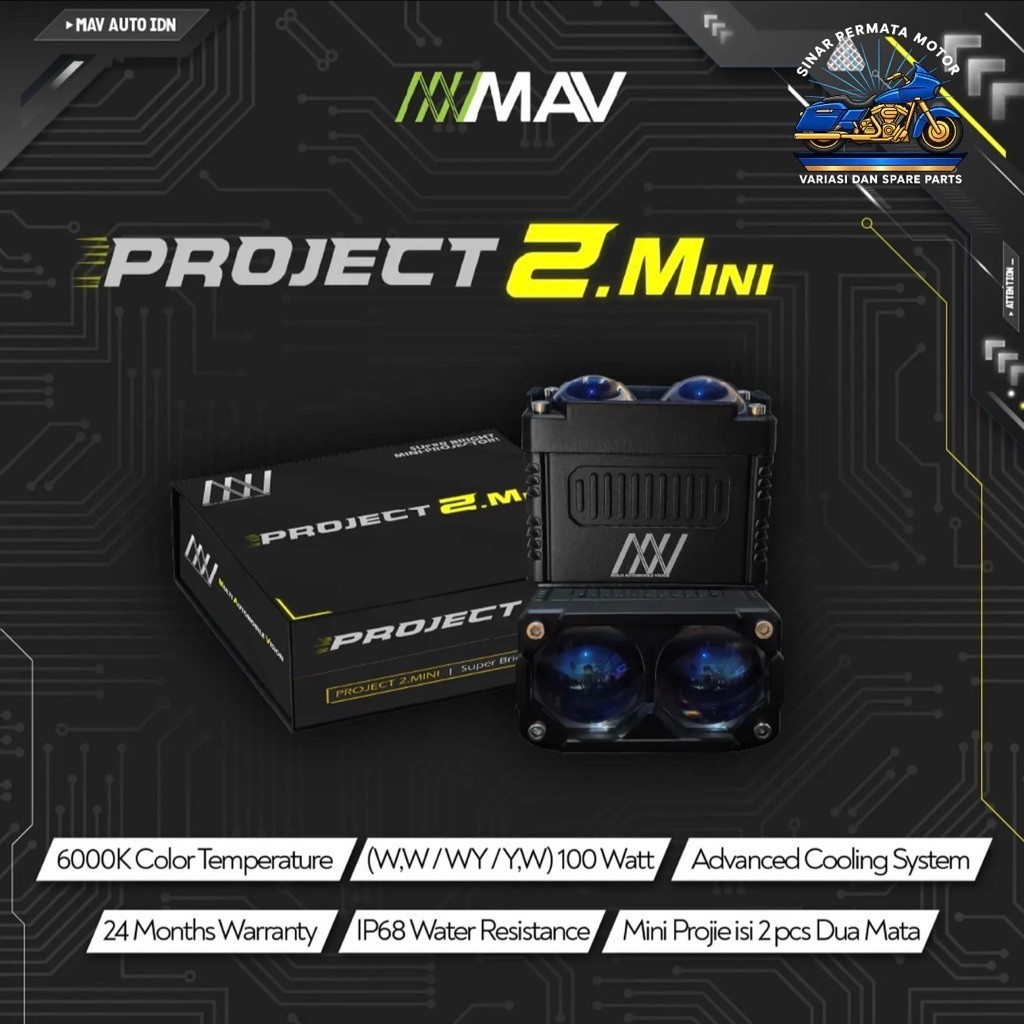 MAV PROJECT 2 MINI LASER LED MAV AUTOLIGHTING PROJECT2 MINI PROJIE WATERPROOF 2 MATA LENSA BLUE LENS