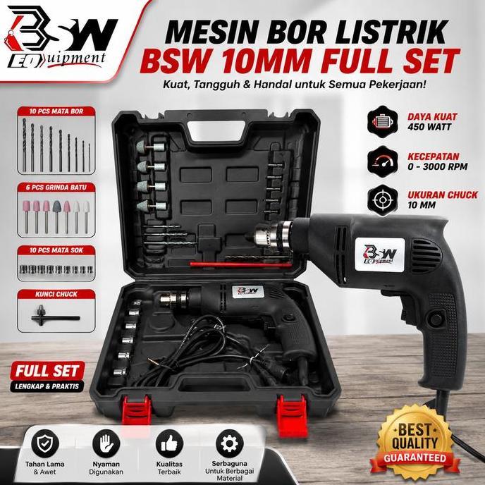 Murah Bsw 53 Mesin Bor Listrik Impact Drill Electric Drill 10Mm Bolak Balik Set Electrik Drill Denga