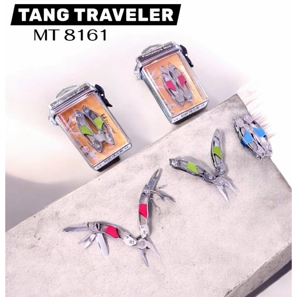 Tang Traveler Mini Multitool Lipat MT8161 Tang Serbaguna Portable Stainless Steel EDC Camping Surviv
