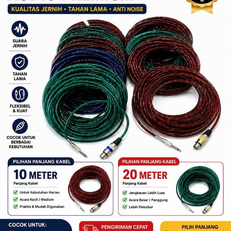 kabel mic stereo isi 3 panjang 20 meter siap pakai bahan lentur