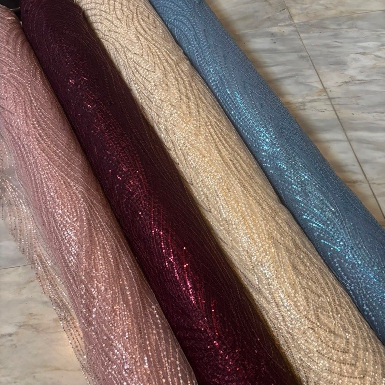 Brukat Tile Payet Sequin Premium | Tulle Spangle | Brokat Mewah Motif Eliesab Warna Butter Yellow