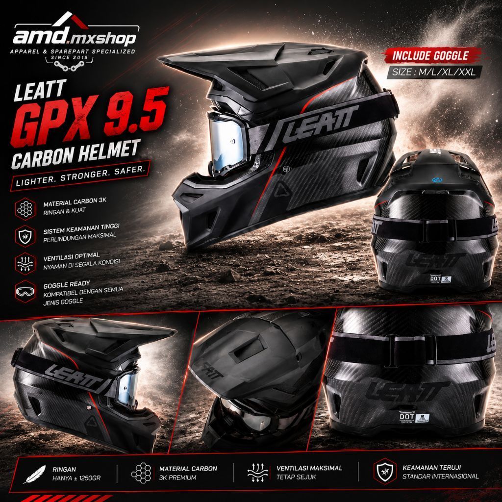 Helm LEATT GPX 9.5 Carbon Helmet Include Goggle
