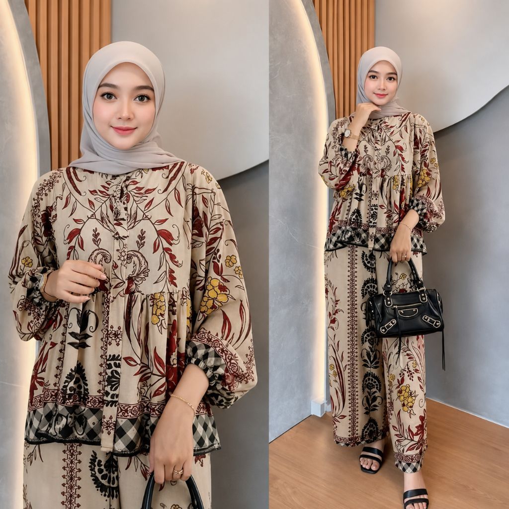 Setelan Melisa Set Ruffle Oneset Jumbo Busui