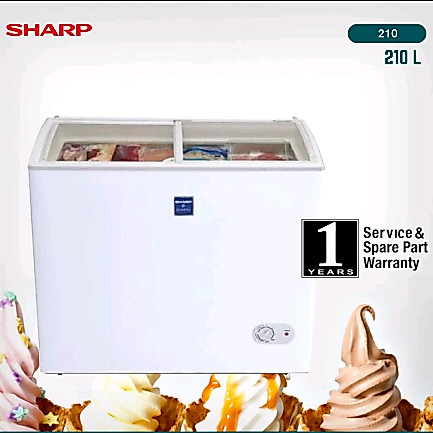 Freezer Box Sharp FRW 210 L  Original Gransi Resmi dengan Tutup Kaca Beku Serbaguna Warna Putih