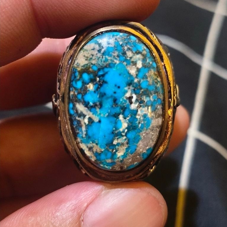 Cincin Batu Akik Pirus Persia Ring Coin Lawasan