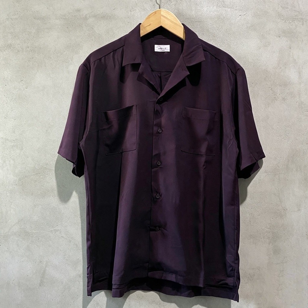 Kemeja by Junred Open Collar burgundy Shirt japan