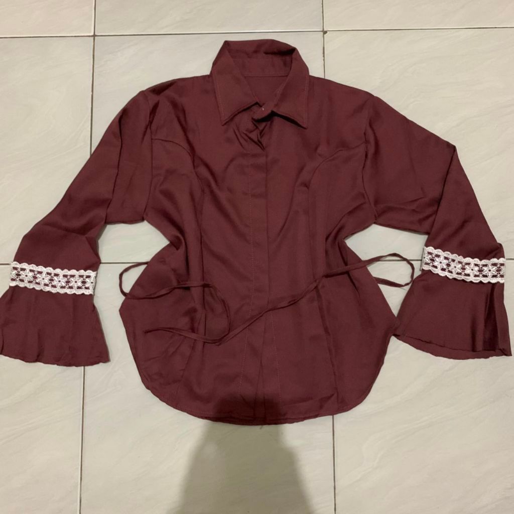 PL preloved blouse kemeja wispie press body tali belakang mauve burgundy