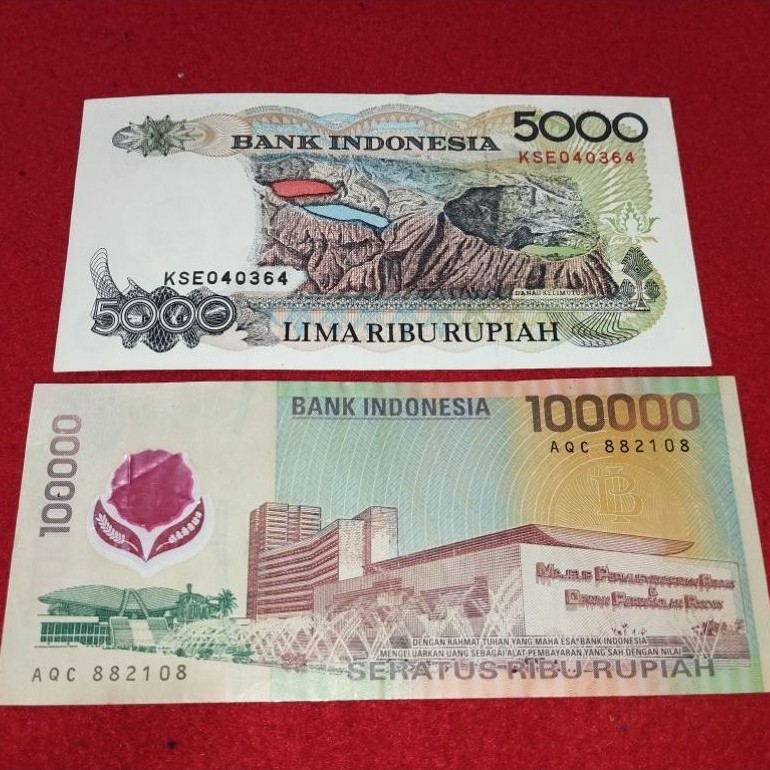 uang kertas kuno 100rb polymer dan 5000 sasando bekas edar