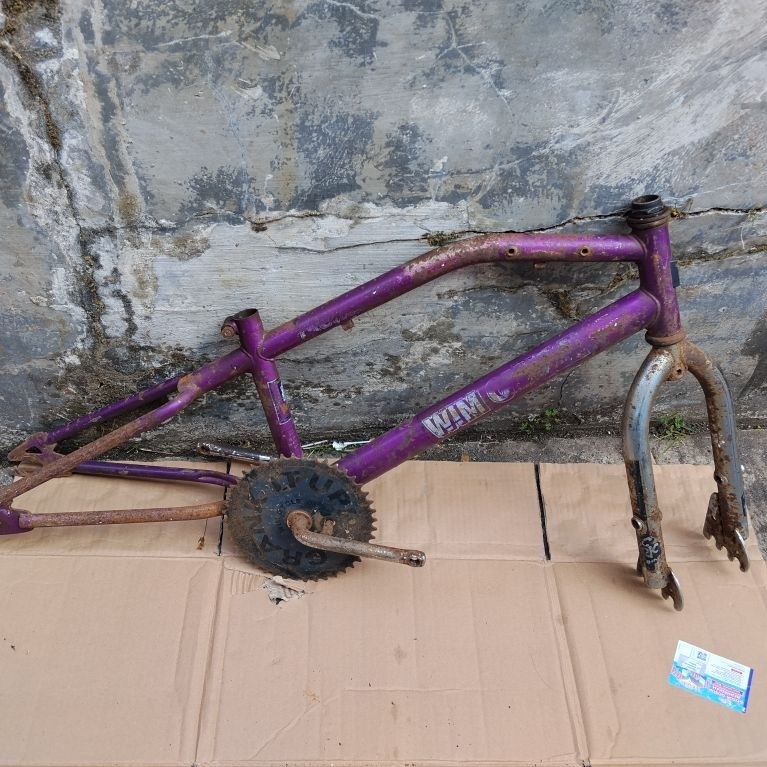 FRAME FORK CRANK SEPEDA BMX WIMCYCLE METALIZER ORIGINAL BAN 20" UNGU REAL PICT