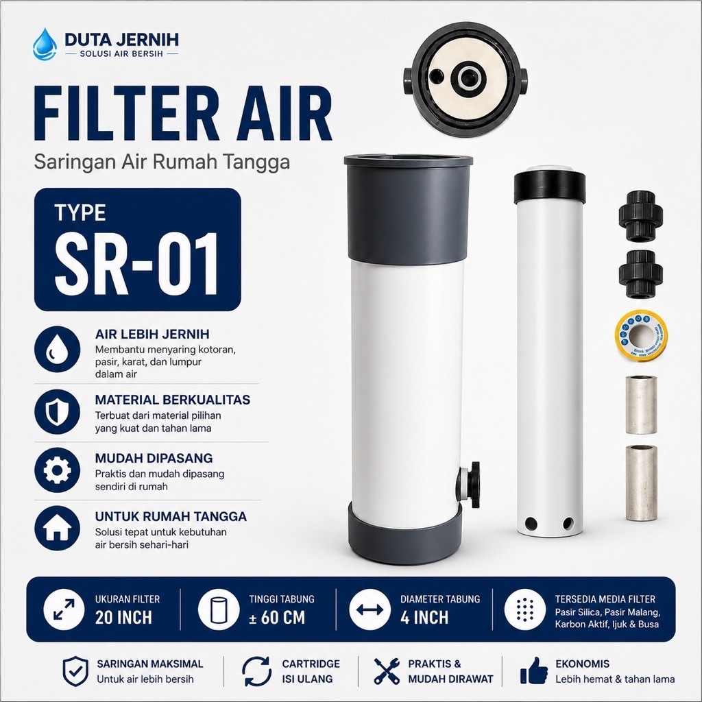 Filter Air 20 Inch Duta Jernih Type SR-01 | Saringan Air Rumah Tangga + Cartridge & Media Filter | A