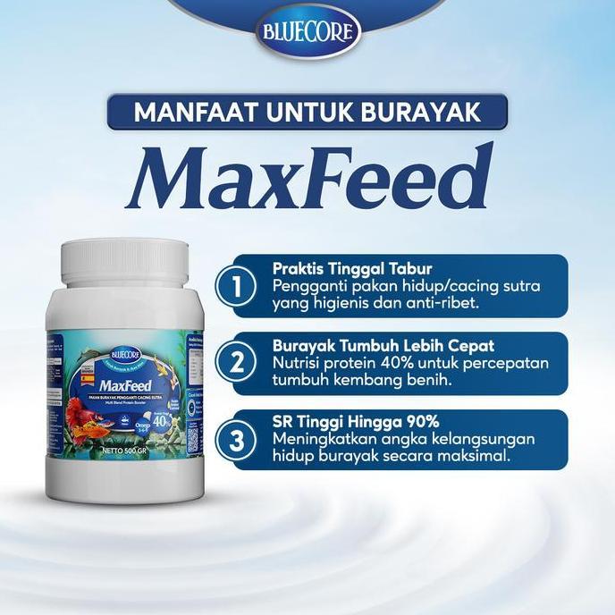 Sasana- Bluecore Maxfeed Pakan Burayak Ikan Penghemat Cacing Sutera Untuk Penggemuk Ikan Dan Perangs