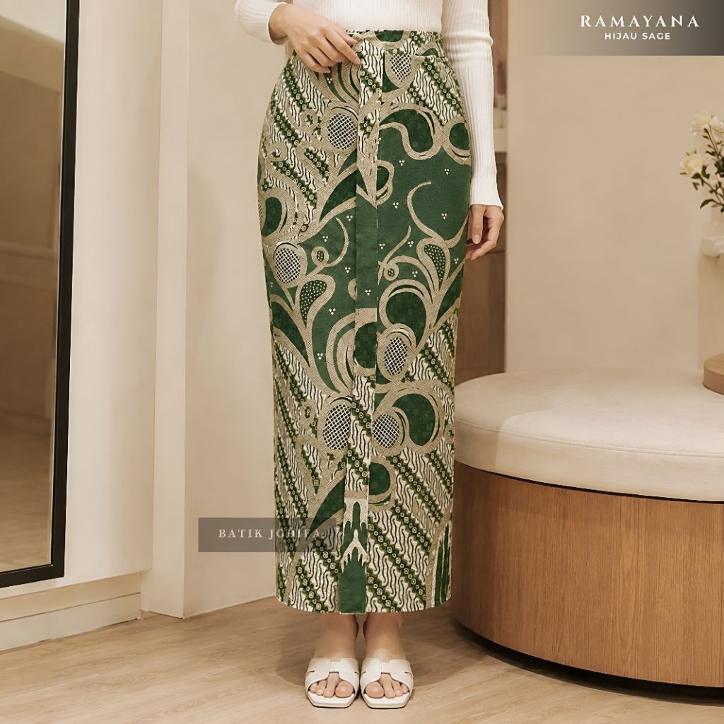 JODIFA Batik - Rok Span Wiru Manten Batik Wanita Motif RAMAYANA Hijau Sage Modern Original Elegan Be