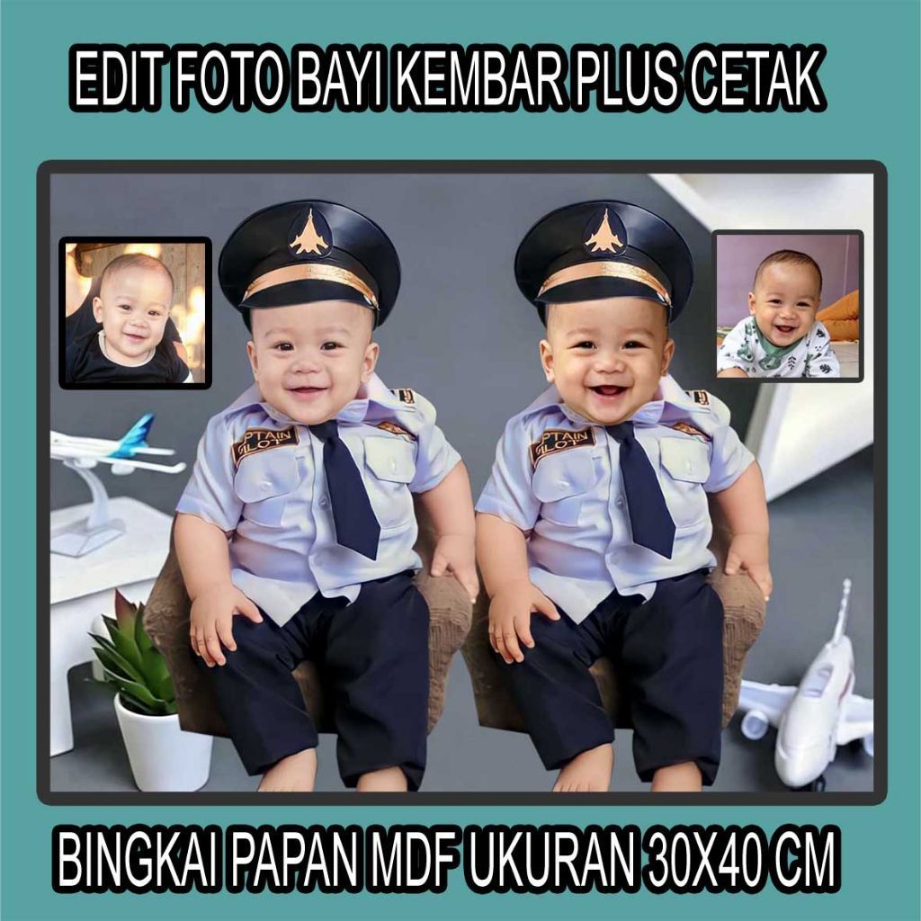 Edit foto bayi kembar termasuk cetak bingkai mdf 30x40