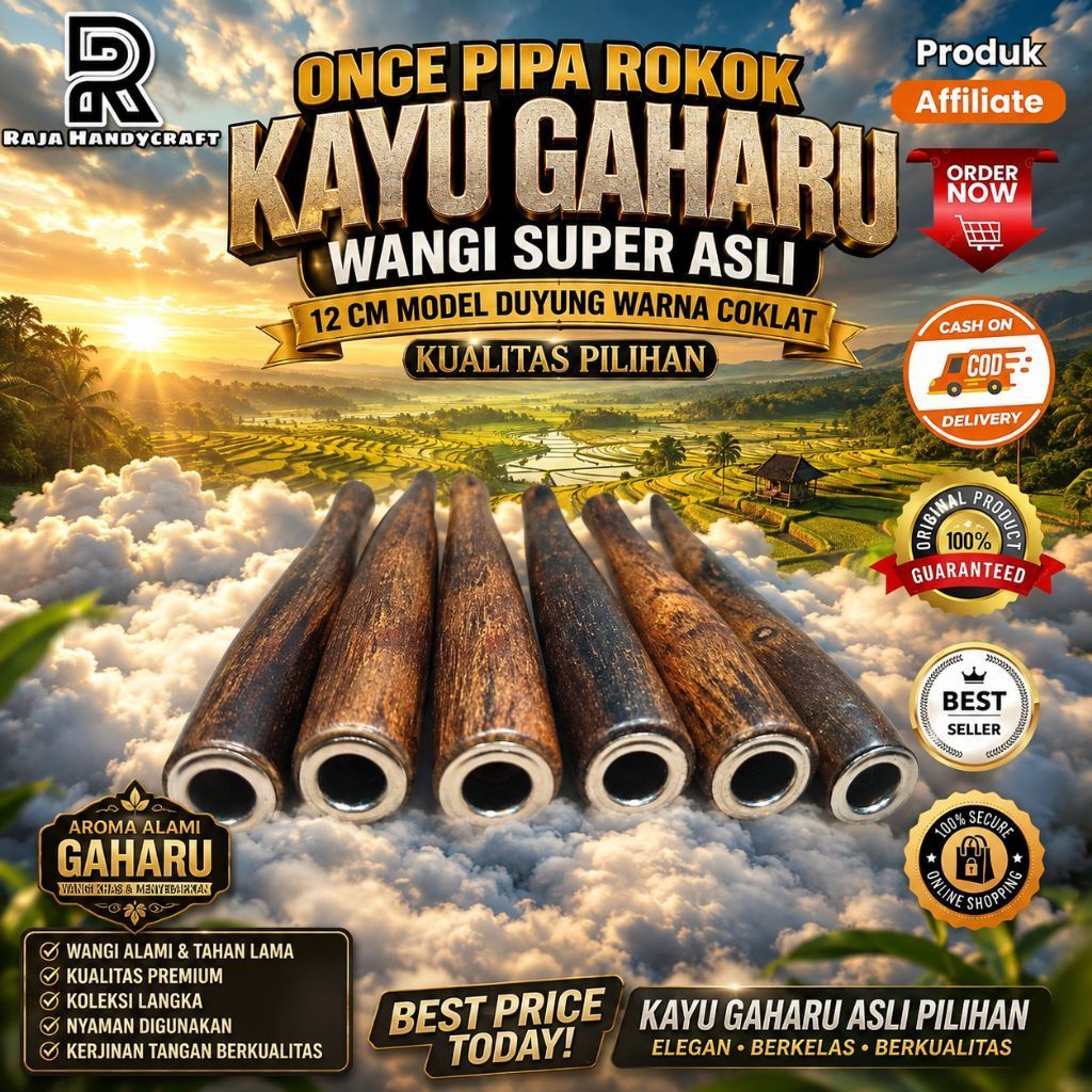 RAJA HANDYCRAFT | ONCE PIPA ROKOK KAYU GAHARU WANGI SUPER ASLI 12 CM MODEL DUYUNG WARNA COKLAT KUALI