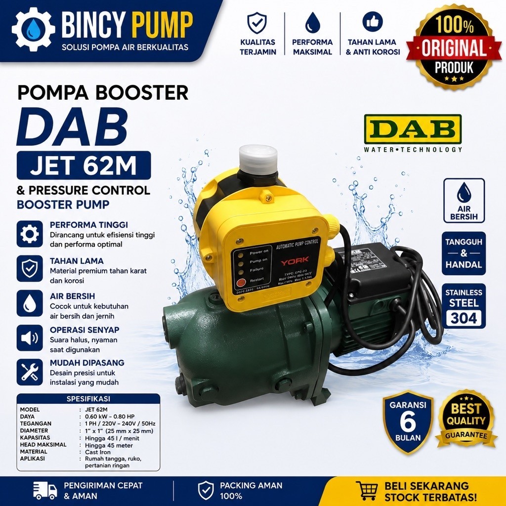 Paket Mesin Pompa Booster DAB JET 62M + Pressure Control Booster Pump