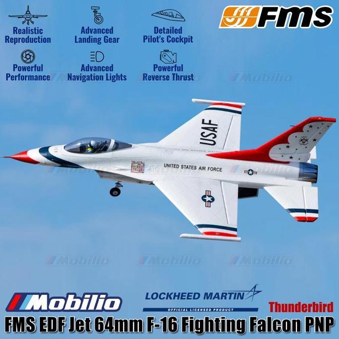 FMS EDF Jet 64mm F-16 Fighting Falcon PNP Thunderbird Blue Thunder RC Aero Modelling Aircraft