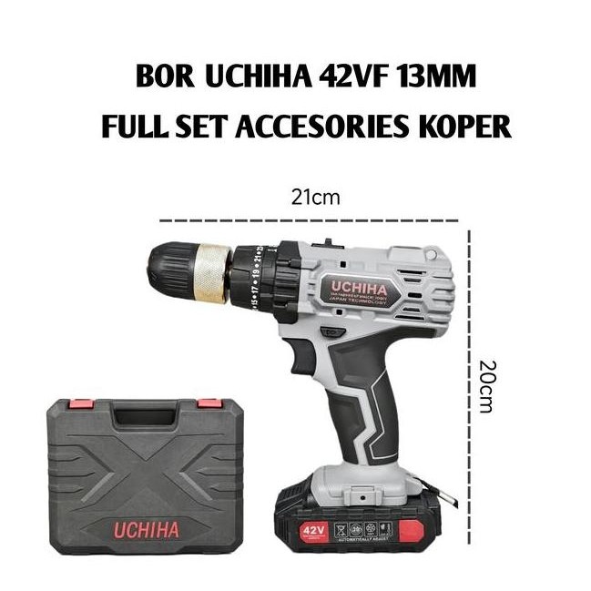 NEW Mesin Bor Baterai Cordless Impact Drill Merk Uchiha 13mm Type 42vf