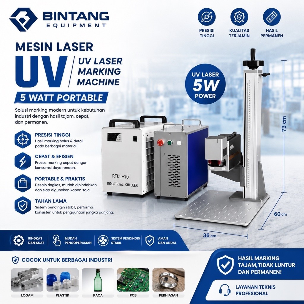 Mesin Laser UV/UV Laser Marking Machine 5 Watt Portable