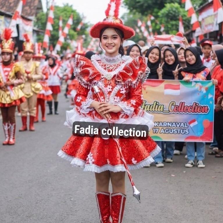 Baju Mayoret Geber Krinolin/Baju Mayoret Merah×Pink Muda/Baju Mayoret Terbaru/Kostum Mayoret Wanita/