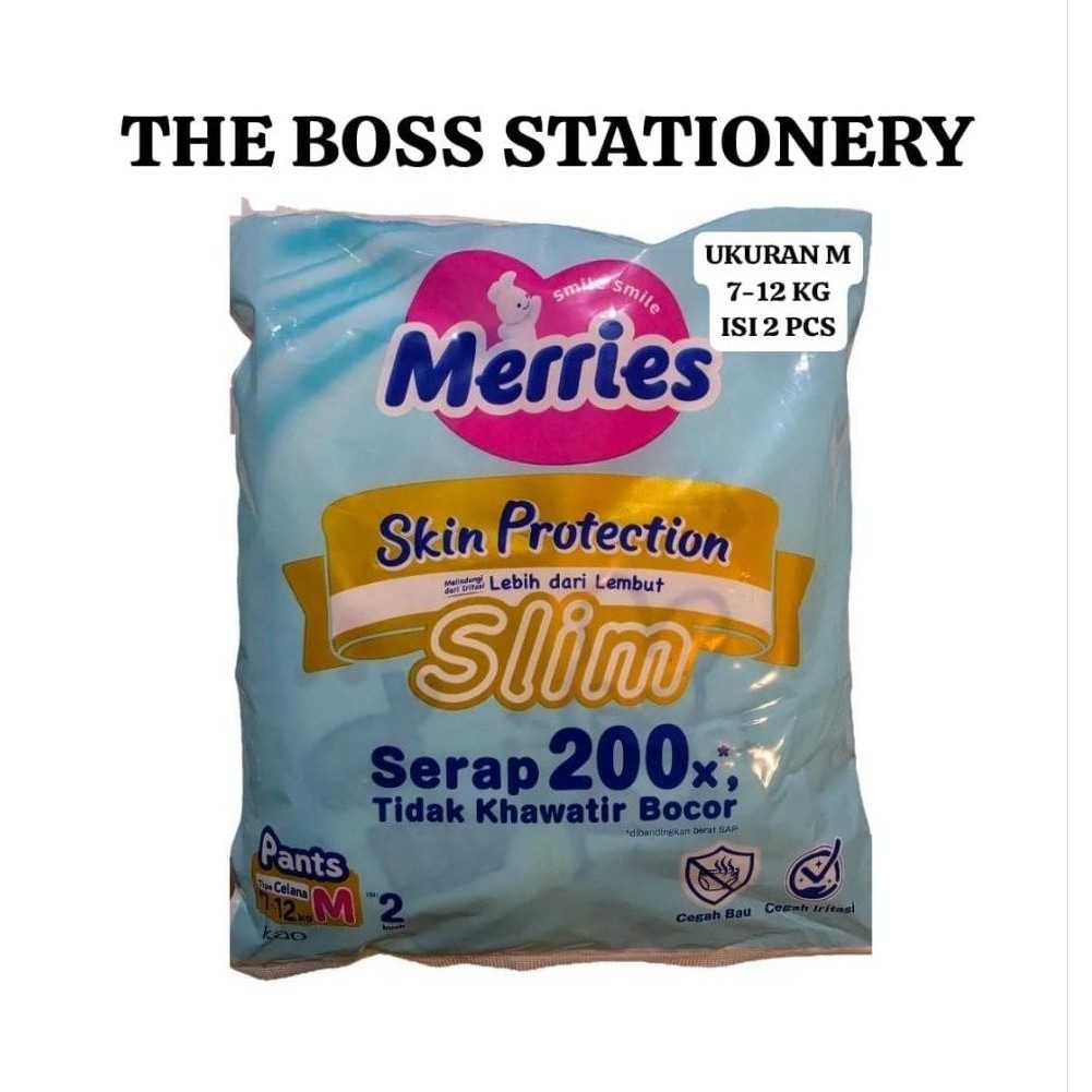 PAMPERS SIZE M ISI 2 BUAH MERRIES SKIN PROTECTION SLIM  PREMIUM ORIGINAL SACHET / POPOK / PAMPES / P