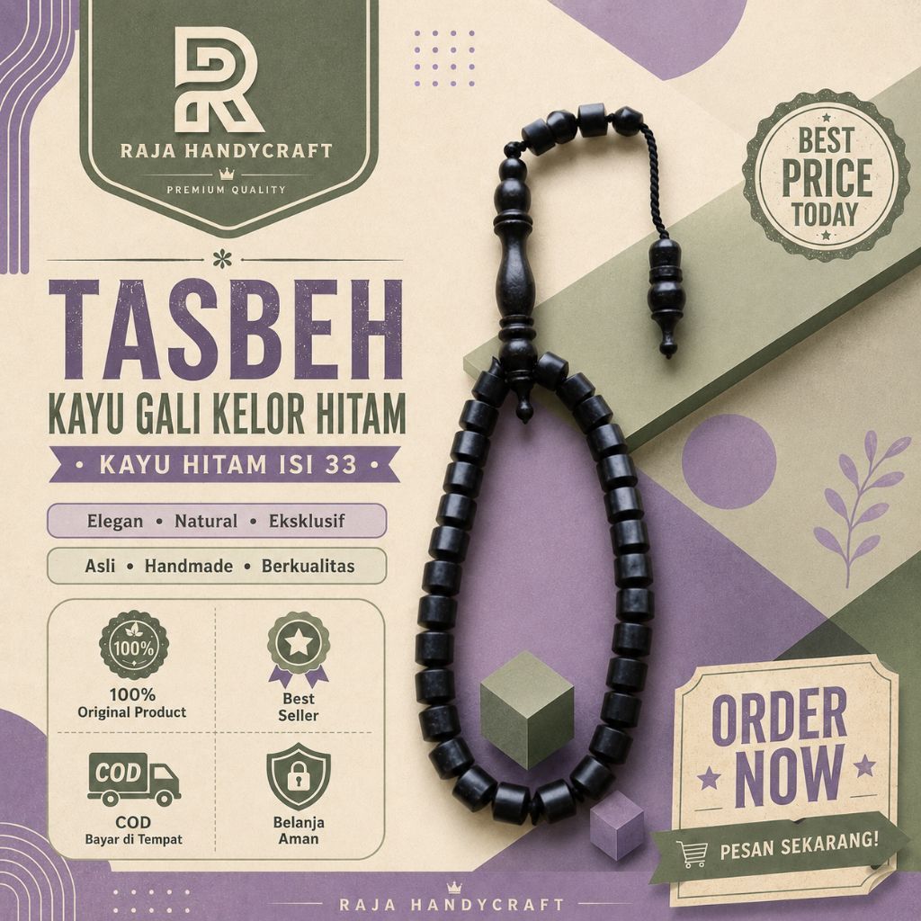 RAJA HANDYCRAFT | Tasbeh kayu gali kelor hitam kayu hitam isi 33