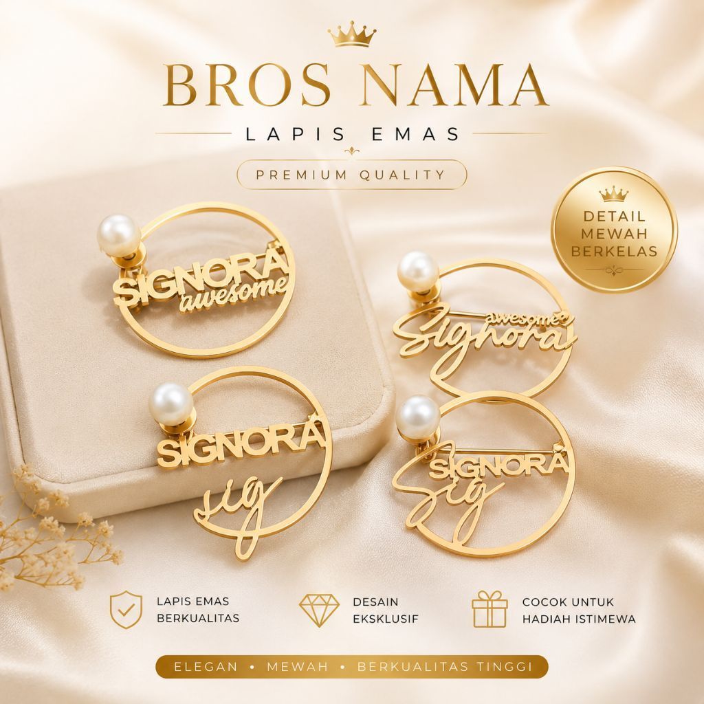 Bros Nama Custom Bros hijab Bros titanium lapis emas