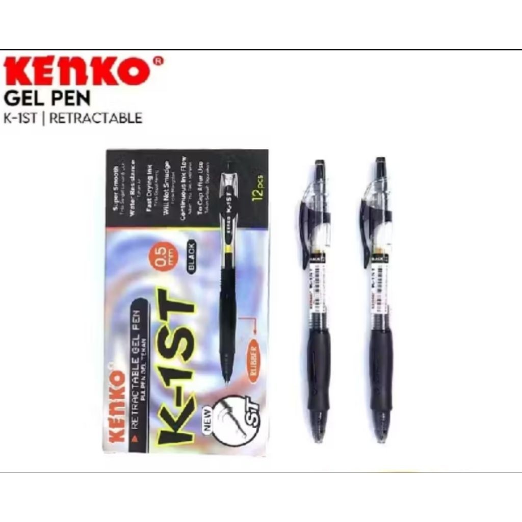3 Pcs Pulpen Kenko Gel Pen Rubber K-1ST Hitam 0,5mm