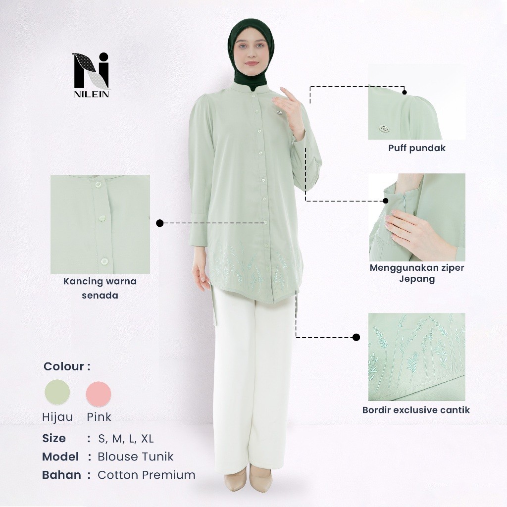 NILEIN Atasan Wanita Premium Lengan Panjang Muslimah Outfit Elegan dan Modis | Tunik Atasan Wanita B