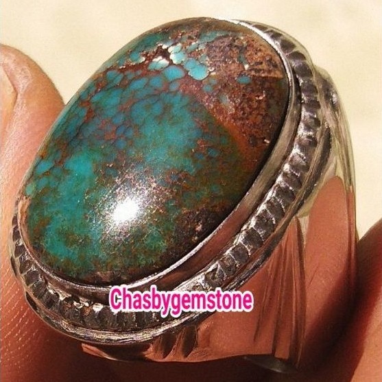 Cincin Pirus Persia hijau kedondong-Batu Pirus Persia ijo dondong mulus serat merah