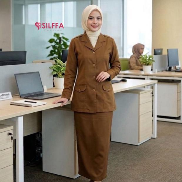 Best Seller Baju Setelan Pemda Wanita Semi Blazer Baju Pdh Khaki. Seragam Pemda Keki Wanita.Rok Span