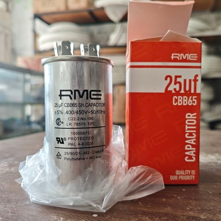 RME 25uF CBB65 SH Capacitor 400/450V 50/60Hz 10000AFC Protected