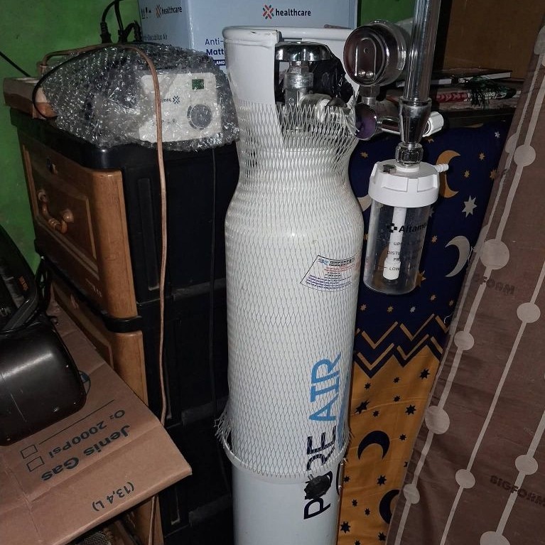 PUREAIR Tabung Oksigen 1 M3 Set Lengkap ISO 9809 2000 Psi Troli Regulator Medis