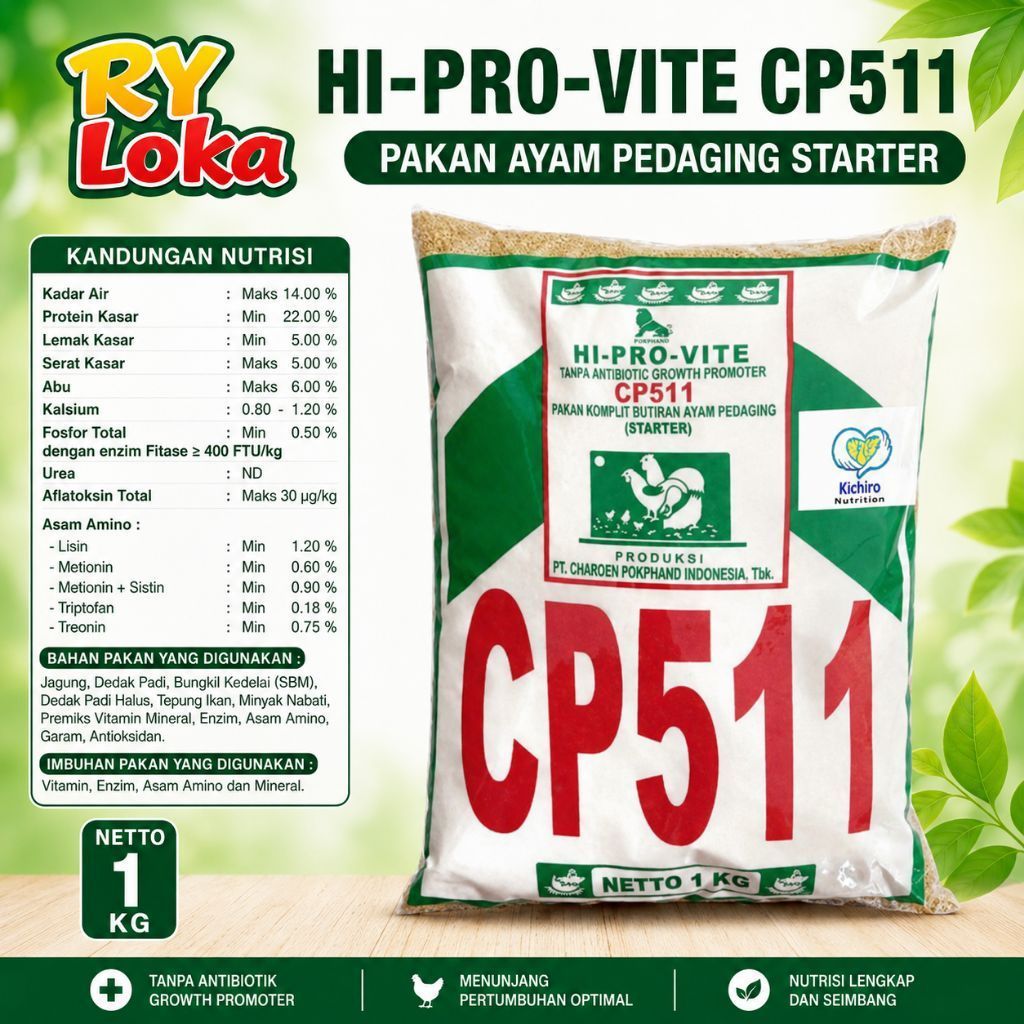 Hi Provite CP511 Pakan Starter DOC Ayam Pedaging Petelor Masa Awal Starter DOC 1kg NoRepack
