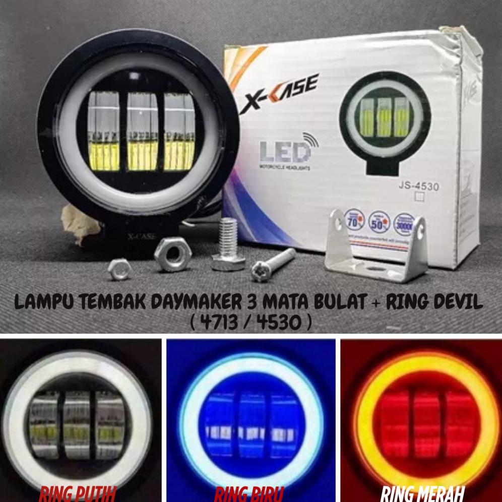 LAMPU TEMBAK SOROT DAYMAKER 3 MATA BULAT LED LAMPU SOROT SENJA LED UNIVERSAL MOTOR MOBIL