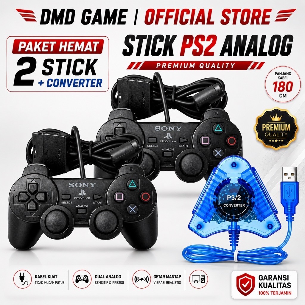 PAKET HEMAT 2PCS STICK PS2 ANALOG + CONVERTOR USB 2 COLOKAN