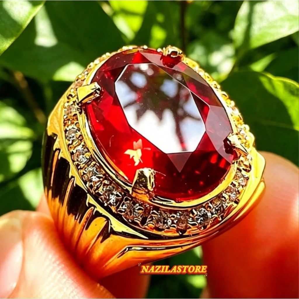 CINCIN PRIA BATU PERMATA MERAH SIAM DELIMA ASLI BANGKOK MEWAH & ELEGAN