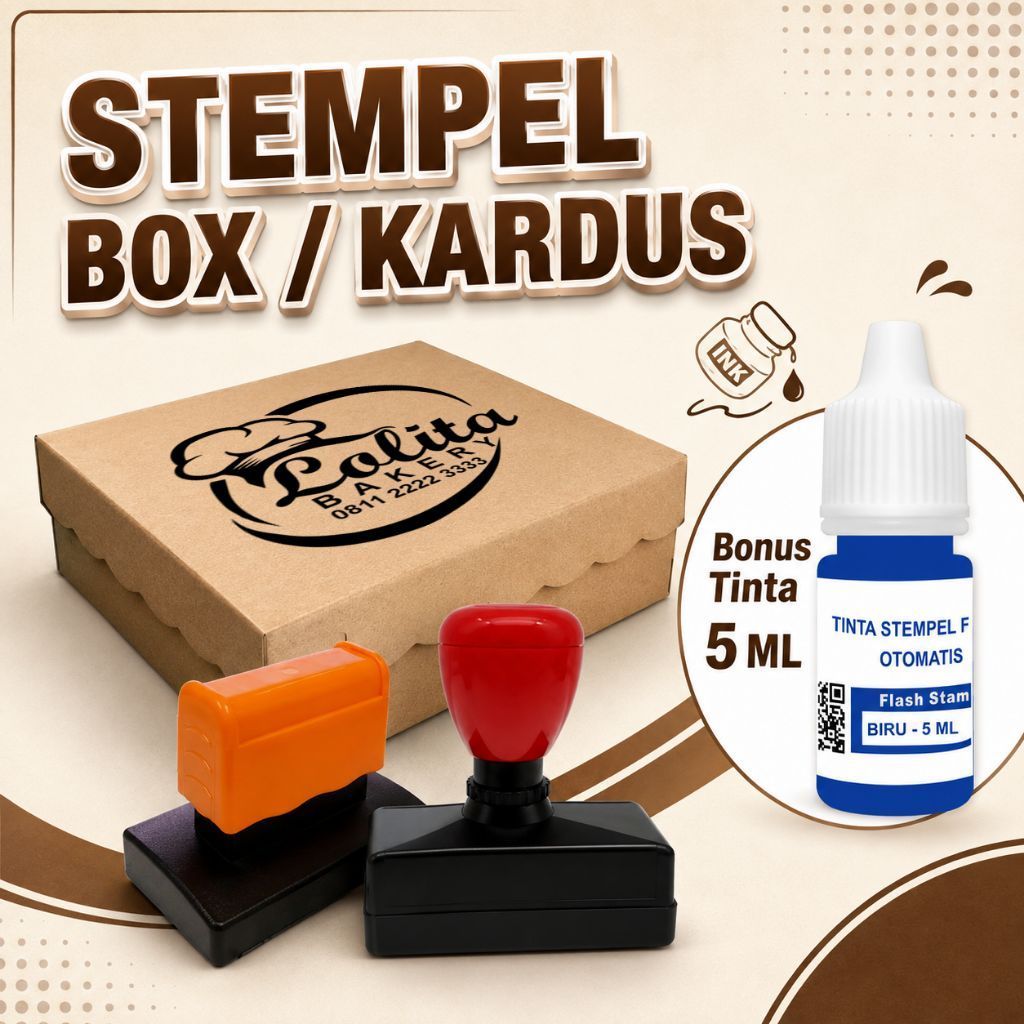 STEMPEL CUSTOME | BOX SNACK/NASI | KARDUS | PAPER BAG, GRATIS REFIL TINTA 5 MLm