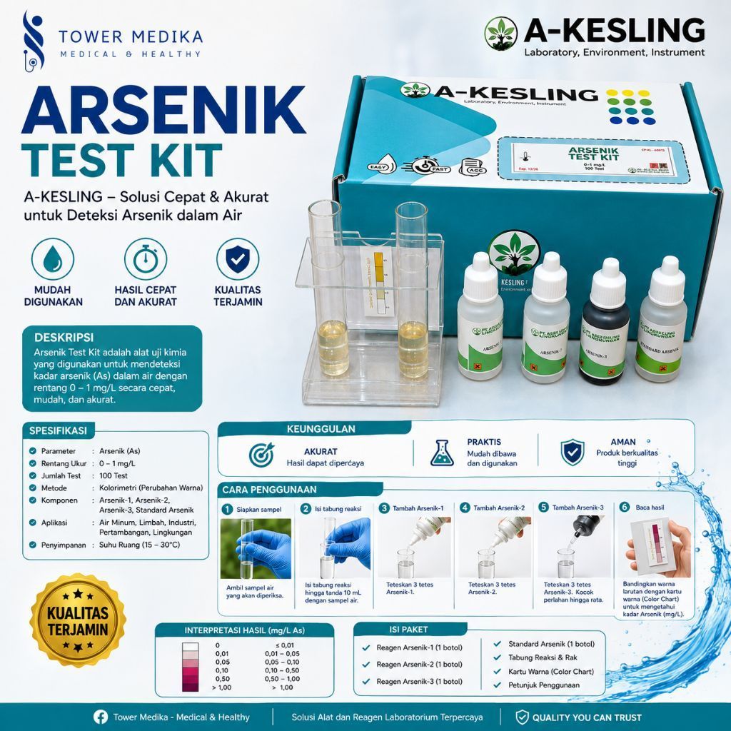 A-KESLING Arsenik Test Kit – Kit Uji / Deteksi Arsenik (As) dalam Air 0–1 mg/L, 50 Test