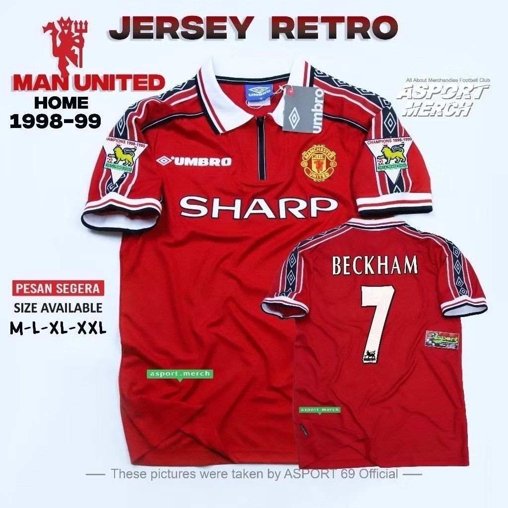 JERSEY MANCHESTER UNITED RETRO HOME 1998 1999 MU TREBLE WINNER VINTAGE 98 99