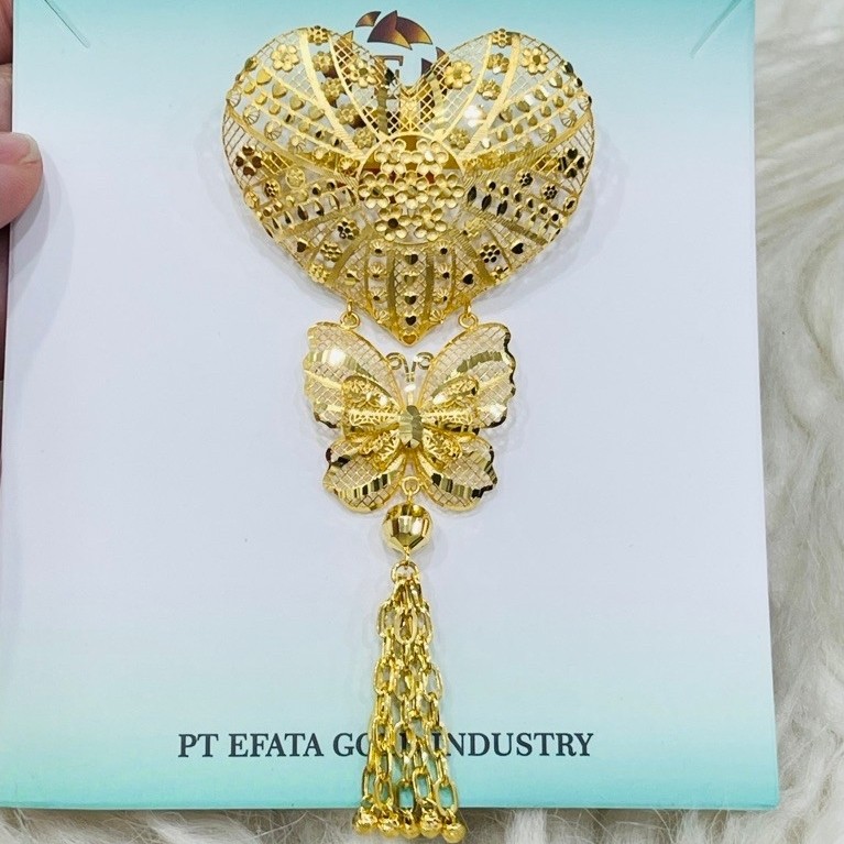 bross bros liontin love kupu kupu rumbai kerawang mewah elegant emas asli kadar 700