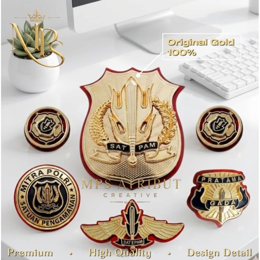 Paket Hemat Pin Satpam Premium Luxury Terlengkap Magnet - Pin Kewenangan Satpam Gold Chrome Premium 